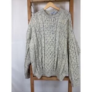 Vintage 90's Kerry Traditions Oatmeal Cable Knit Wool Sweater #1212 Size XL